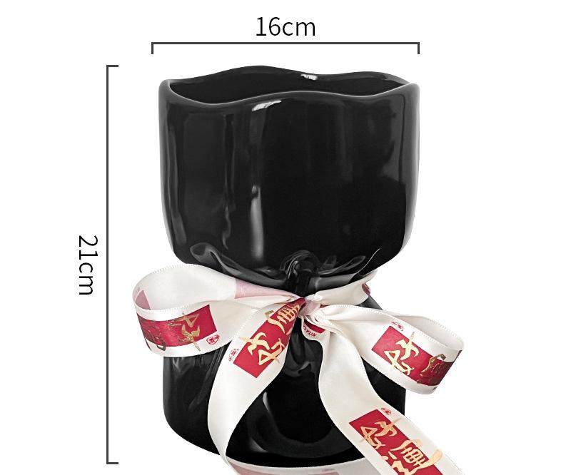 Artisan Handcrafted Ceramic Vase - Minimalist Home Decor with Stable Base black