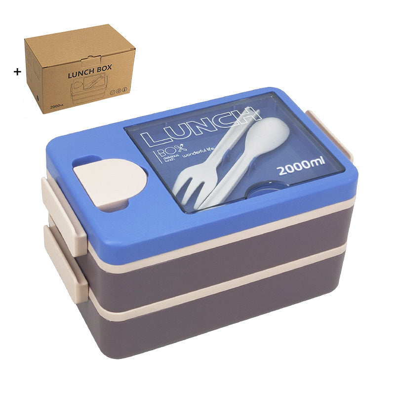 2L Double-Layer Bento Lunch Box - Leak-Proof with Utensil & Sauce Container Blue Purple