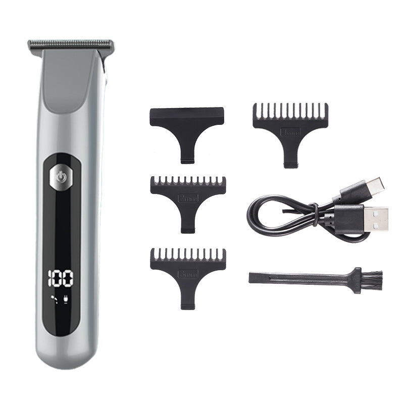 Professional Steel Hair Clipper - Low Noise Motor with 3 Guard Combs & Type-C Charging silver