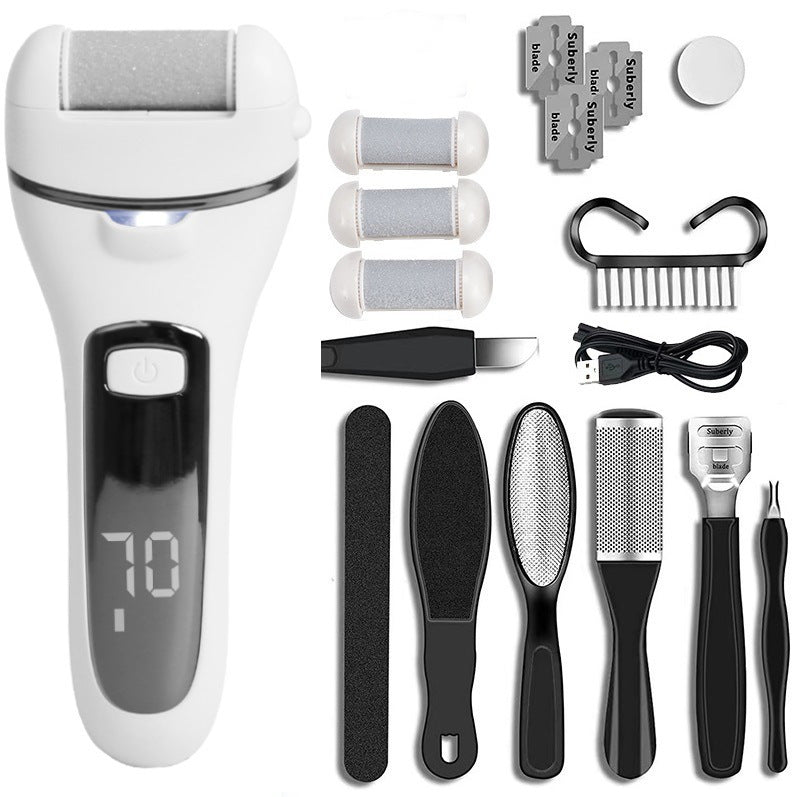 Rechargeable Electric Foot File with LCD Display - 3 Grit Heads & Waterproof Design white