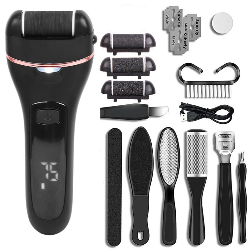 Rechargeable Electric Foot File with LCD Display - 3 Grit Heads & Waterproof Design black