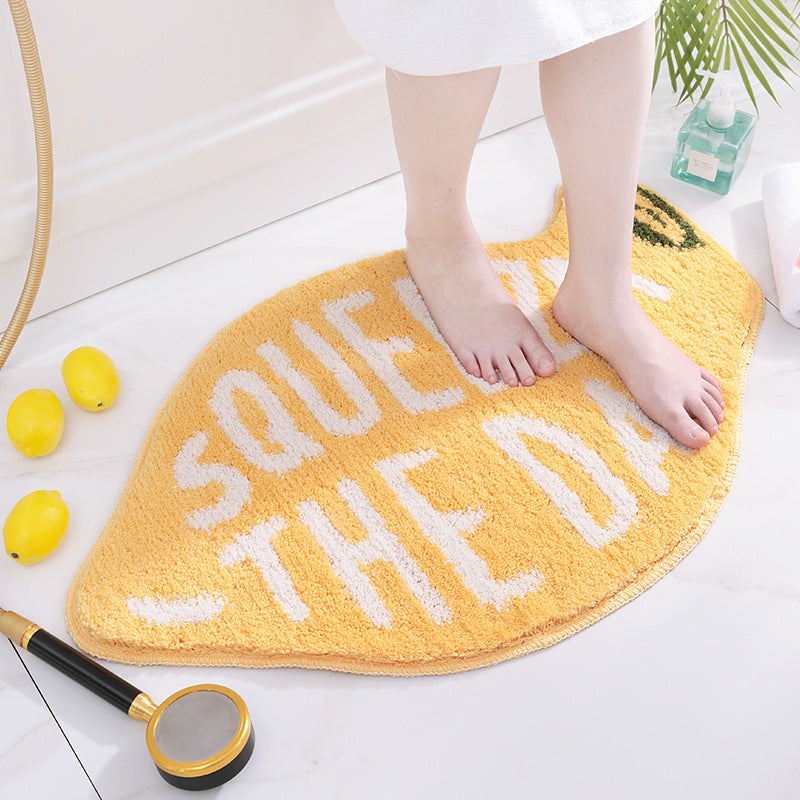 Super Absorbent Microfiber Bath Mat - Non-Slip TPR Backing, Machine Washable, Fun Fruit Designs Yellow lemon 46*76cm