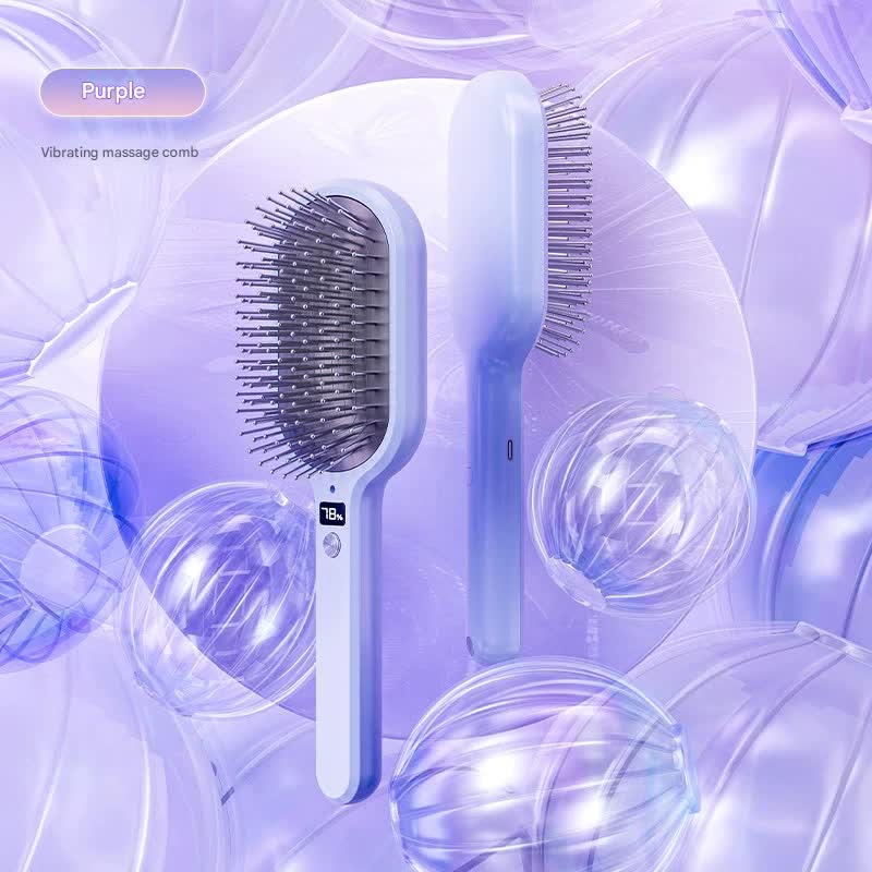 Electric Ionic Vibrating Massage Hairbrush - 3-Mode Sonic Scalp Massager & Detangler with LCD Display Purple