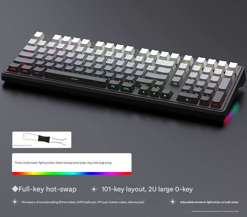 Tri-Mode RGB Mechanical Gaming Keyboard - 102-Key, Hot-Swappable, 4000mAh Battery, 5-Layer Sound Dampening Midnight on black