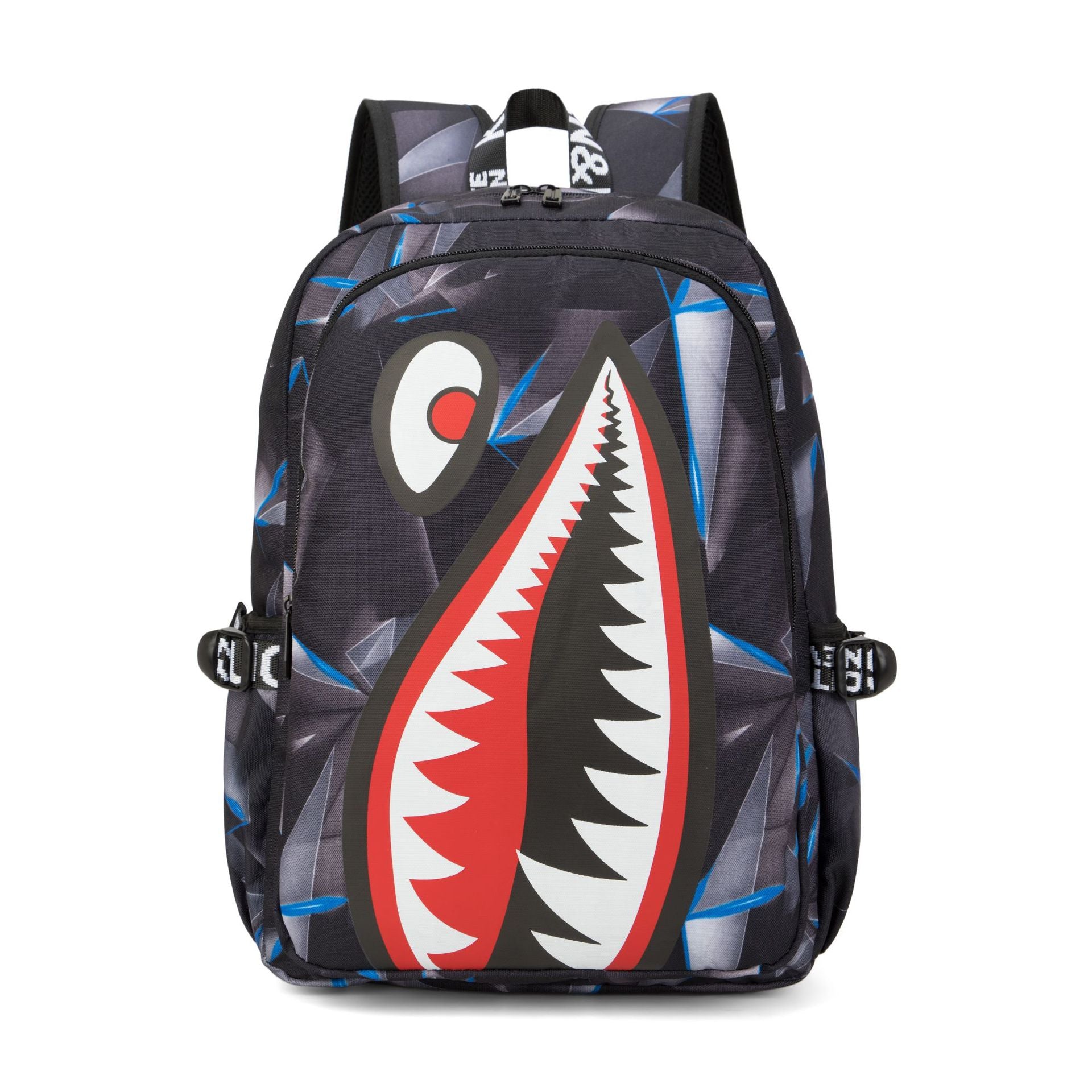 Trendsetter Shark Mouth Print Backpack - Lightweight & Breathable School Bag Laser Blue