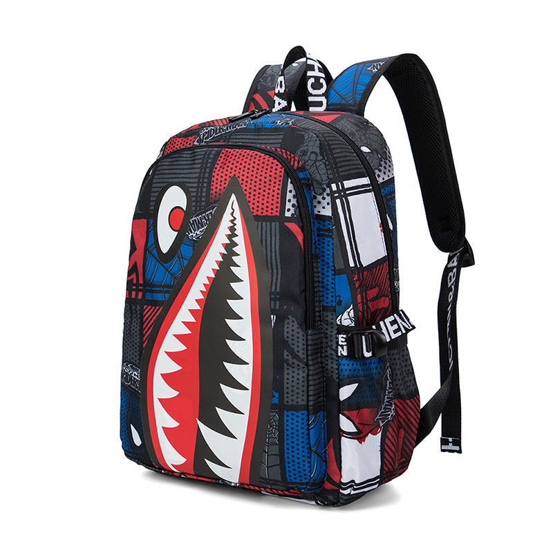 Trendsetter Shark Mouth Print Backpack - Lightweight & Breathable School Bag Red spider