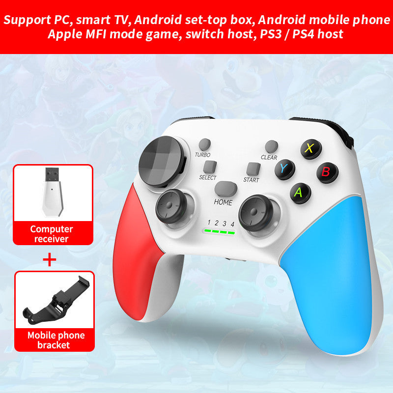 Multi-Platform Wireless Gaming Controller with Dual Motor Vibration, Turbo & Phone Holder White, red and blue with receiver