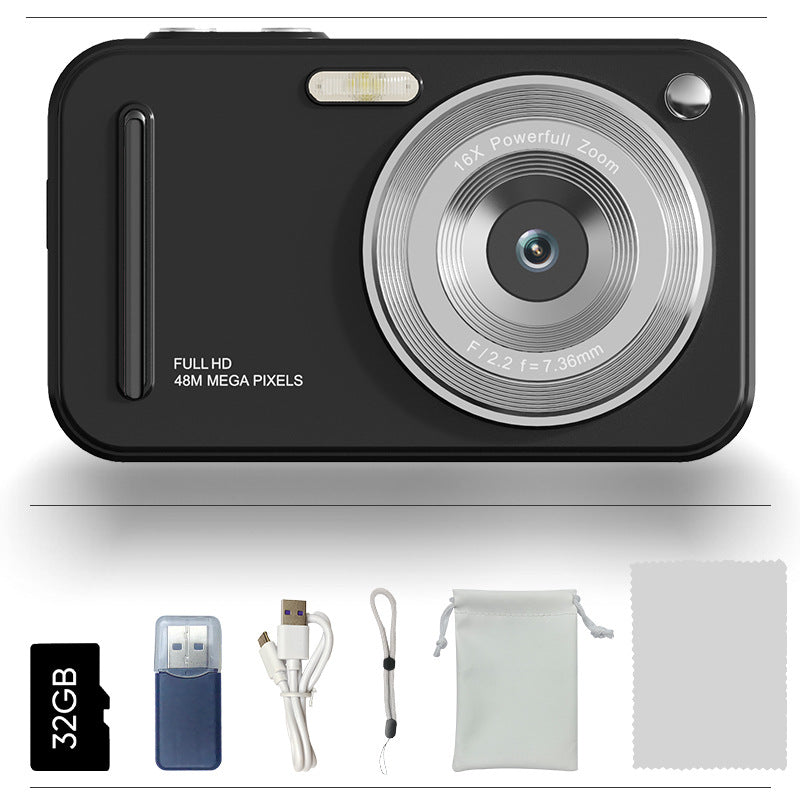 48MP Digital Camera with 16x Zoom & AF Autofocus - Full HD Vlogging Camera for Beginners & Kids Black