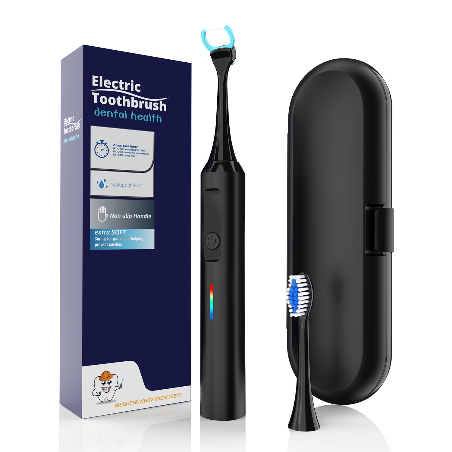 2-in-1 Sonic Electric Toothbrush & Power Flosser Kit - 3 Modes, 31000VPM, IPX7 Waterproof, with Travel Case black+50pcs dental floss replacement heads