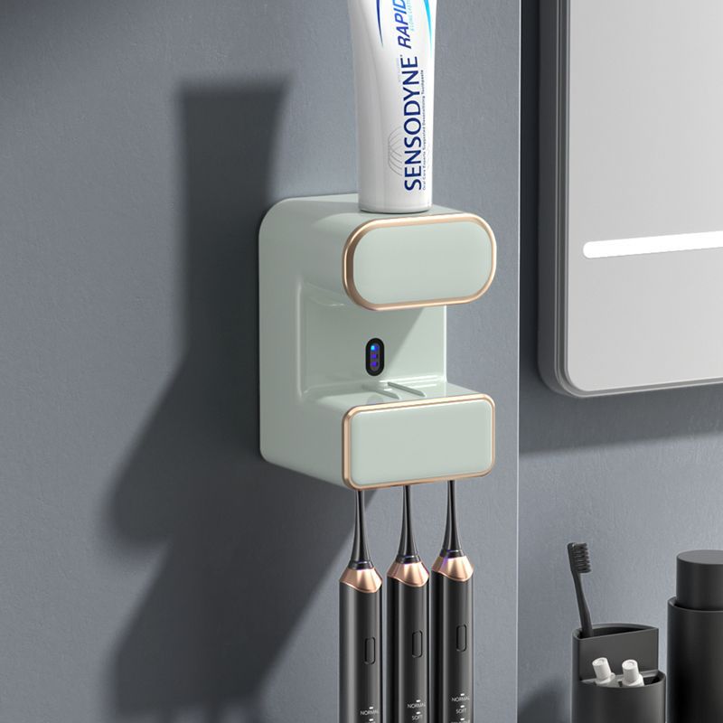 Automatic Toothpaste Dispenser with UVC Toothbrush Sterilizer & Holder - Wall Mounted, Rechargeable green