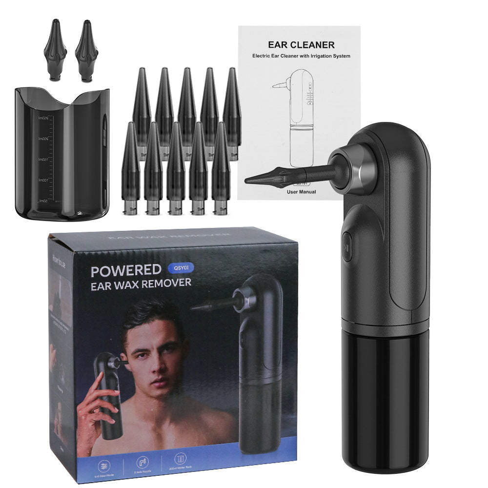 Rechargeable Electric Ear Cleaner & Washer Kit - Waterproof Ear Wax Removal System with 4 Modes & 12 Tips black