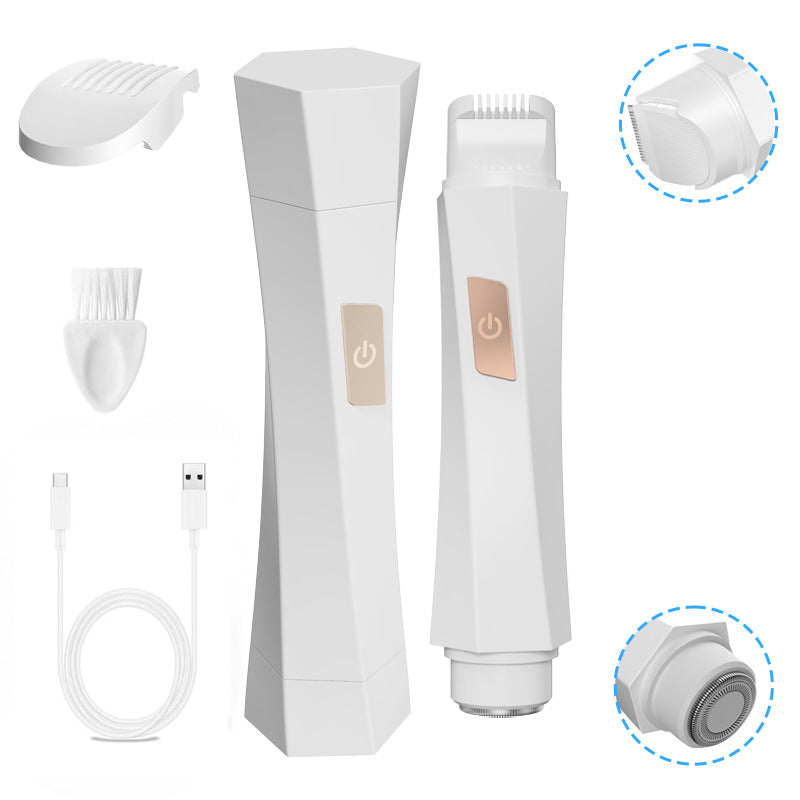 2-in-1 Women's Electric Body Shaver & Facial Trimmer - IPX7 Waterproof, Dual Head with Ceramic Blades, USB Rechargeable White