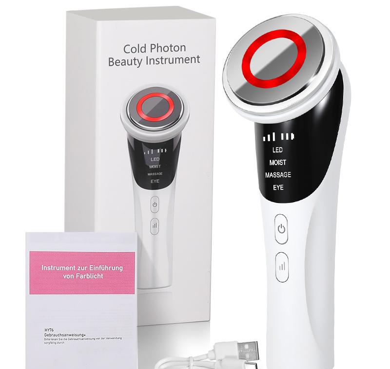 White Multifunctional Facial Beauty Wand with LED Photon Therapy, Hot Compress & Sonic Vibration White