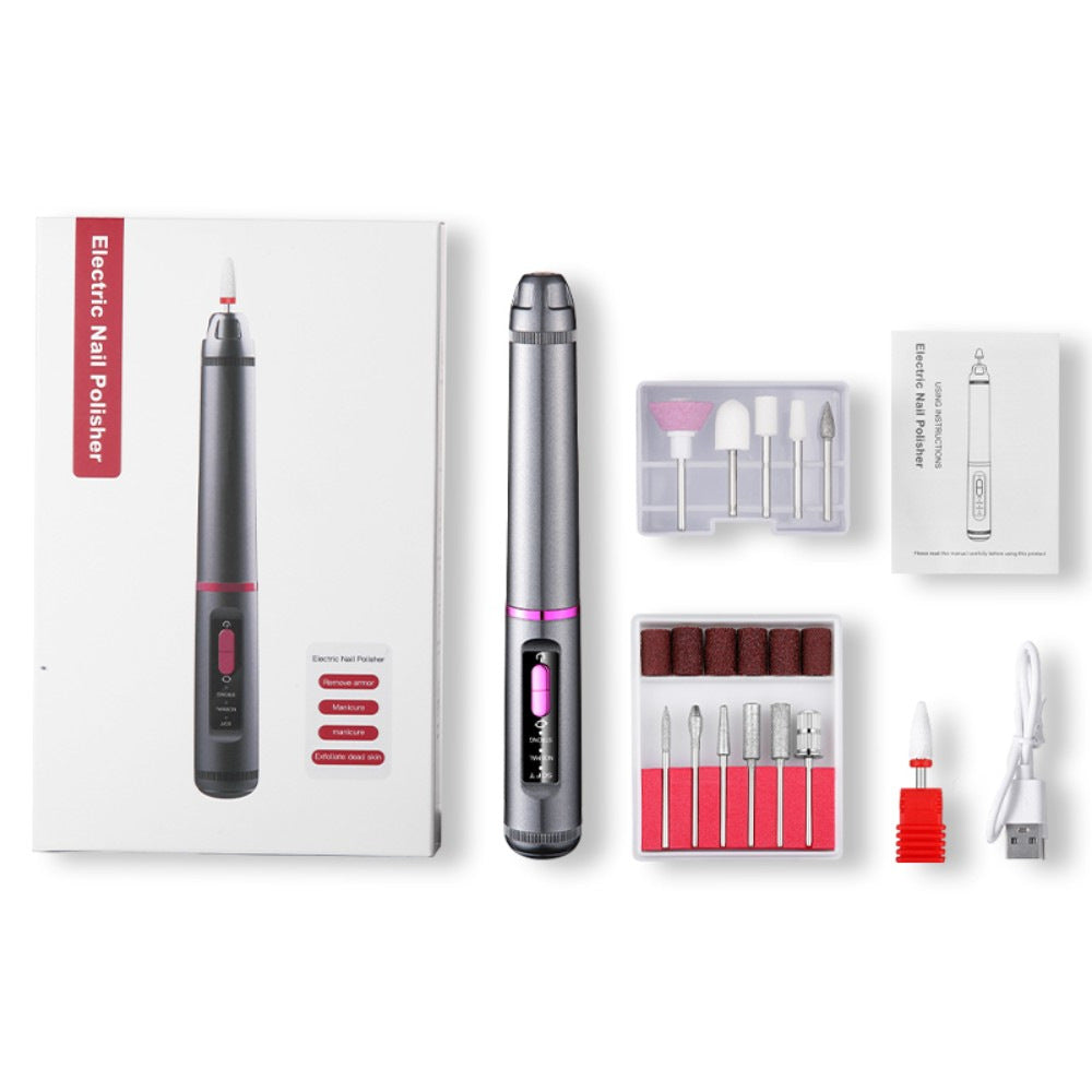 Professional Electric Nail Drill Pen Kit - 3-Speed, Bidirectional, Rechargeable Manicure & Pedicure Tool Silver Gray