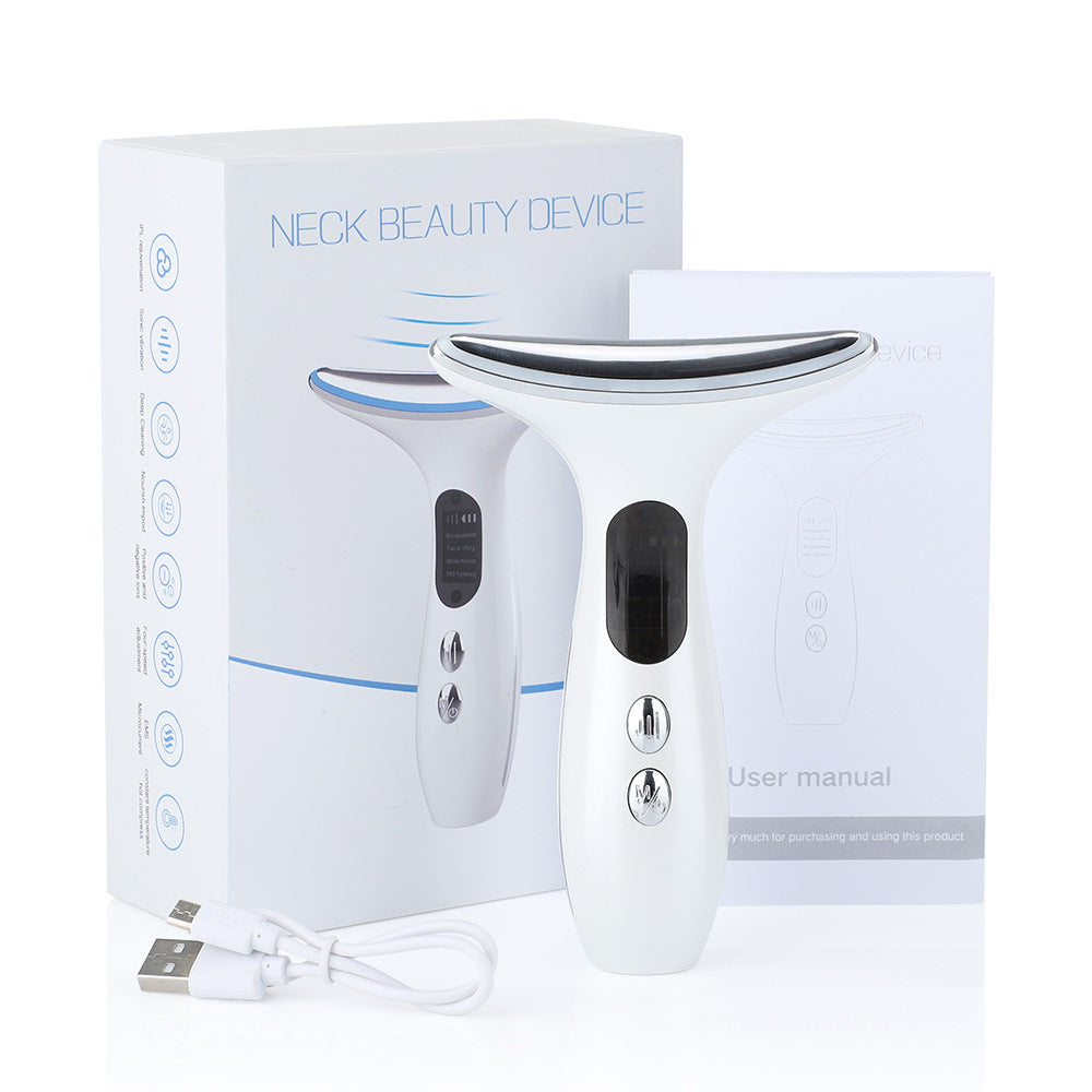 Multi-Function Neck & Face Beauty Device - 4-in-1 LED Light Therapy, EMS Lifting & Anti-Wrinkle Massager White