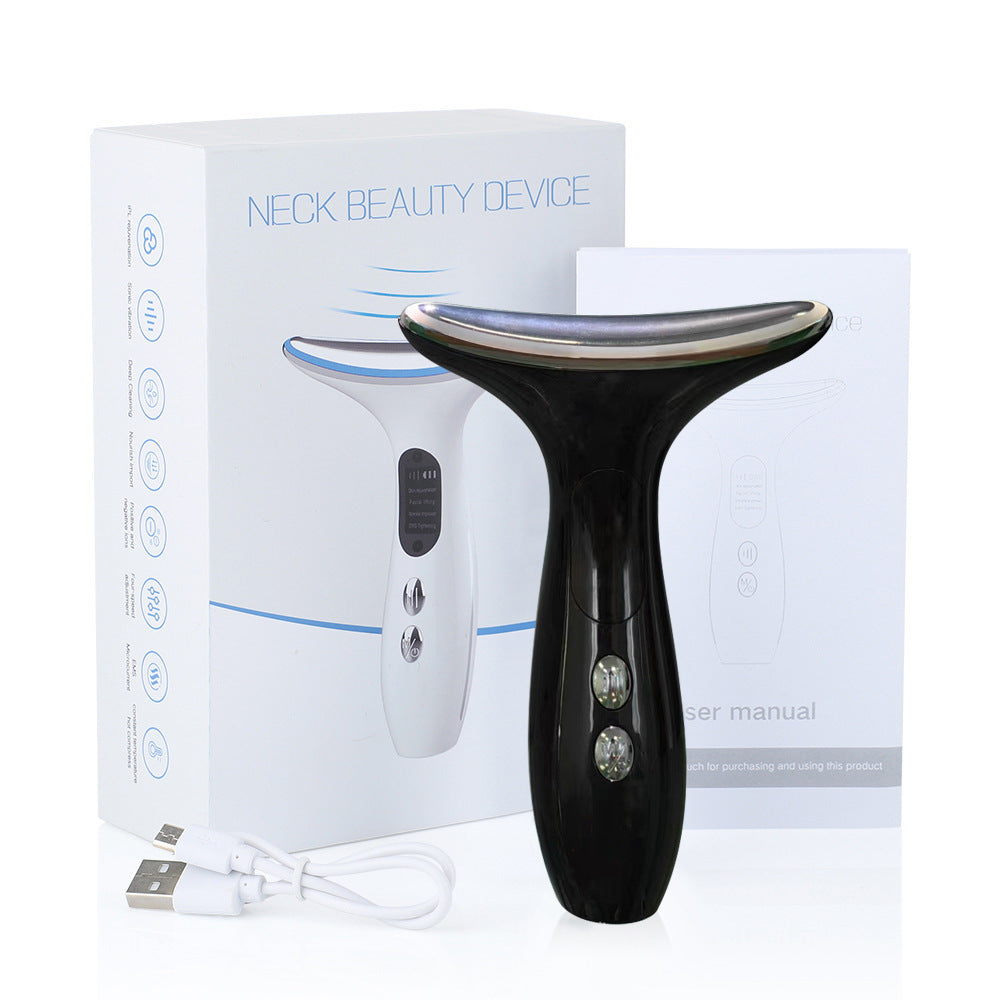 Multi-Function Neck & Face Beauty Device - 4-in-1 LED Light Therapy, EMS Lifting & Anti-Wrinkle Massager black