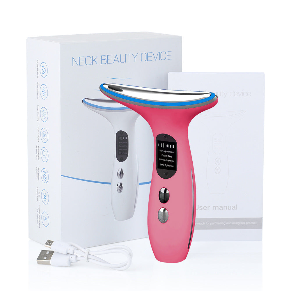 Multi-Function Neck & Face Beauty Device - 4-in-1 LED Light Therapy, EMS Lifting & Anti-Wrinkle Massager pink