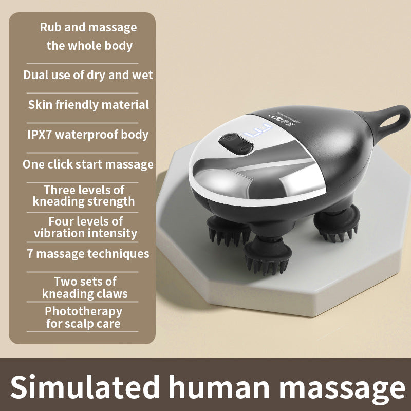 Intelligent 3D Electric Head & Scalp Massager - 7 Massage Techniques, IPX7 Waterproof, Rechargeable black