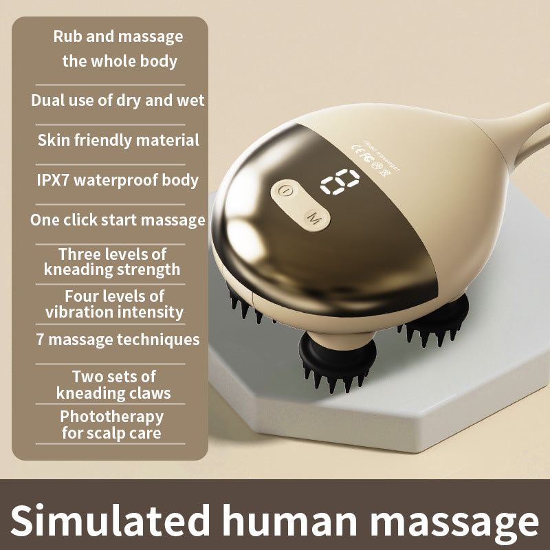 Intelligent 3D Electric Head & Scalp Massager - 7 Massage Techniques, IPX7 Waterproof, Rechargeable Yellow