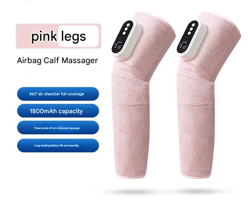 Rechargeable Air Compression Leg Massager with Heat Therapy for Knee & Calf Relief pink-Double
