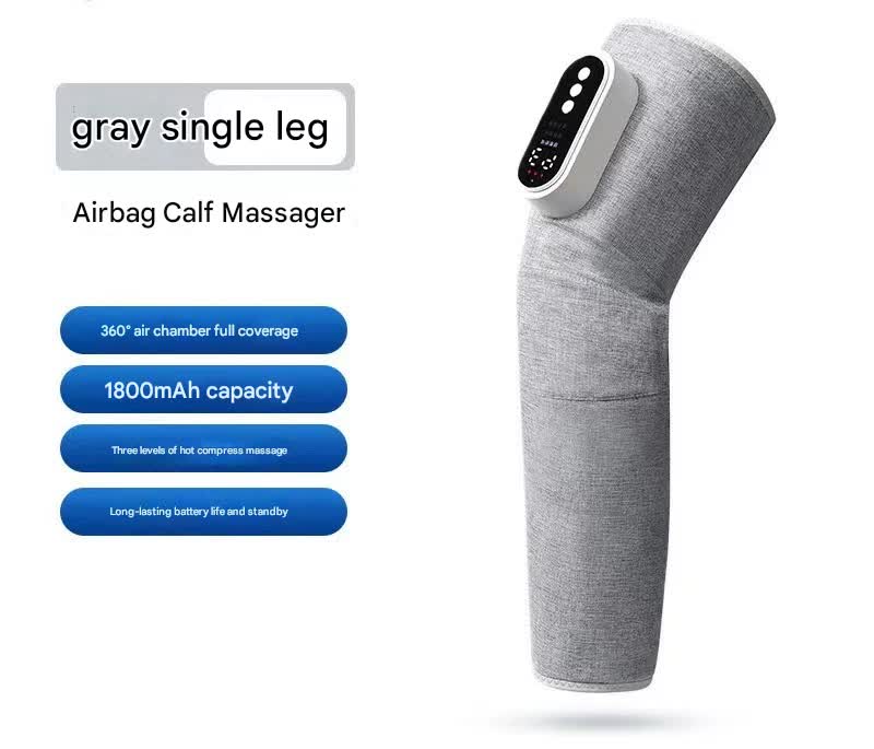 Rechargeable Air Compression Leg Massager with Heat Therapy for Knee & Calf Relief grey-Single