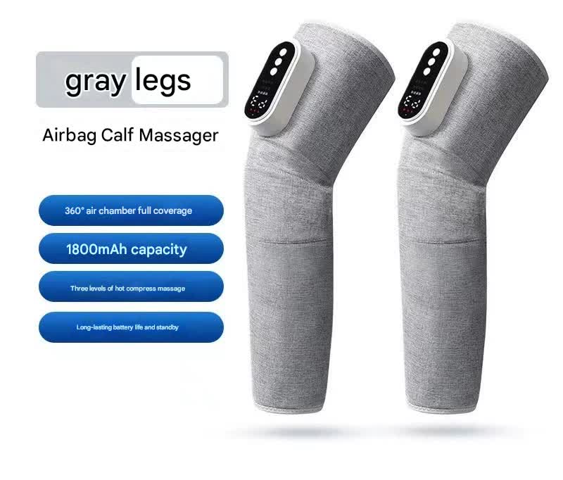 Rechargeable Air Compression Leg Massager with Heat Therapy for Knee & Calf Relief grey-Double