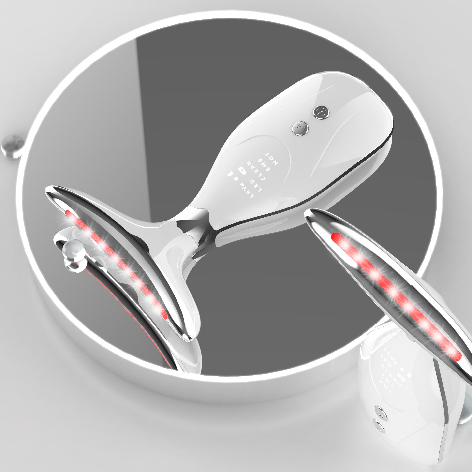 Multi-Function Facial & Neck Massager with LED Light Therapy, EMS & Warm Import - Rechargeable Skin Care Device White