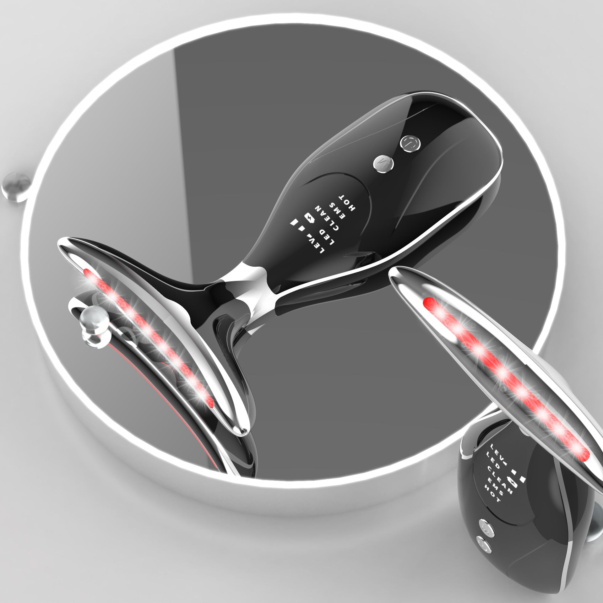 Multi-Function Facial & Neck Massager with LED Light Therapy, EMS & Warm Import - Rechargeable Skin Care Device black