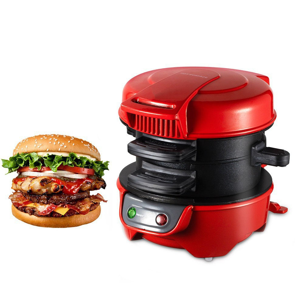 Quick & Easy Multi-Layer Sandwich & Burger Maker with Egg Cooker Plate red