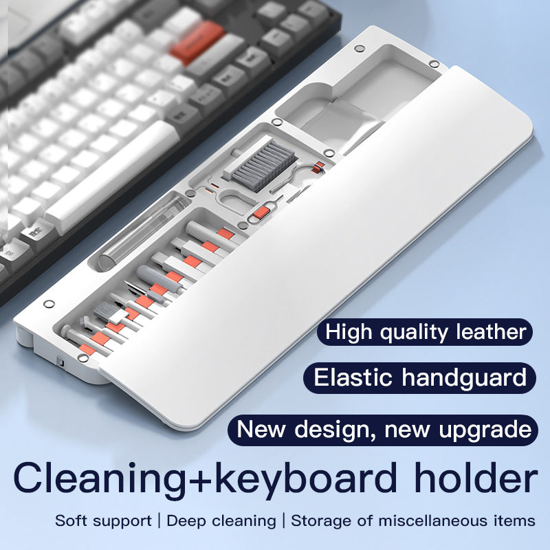 Two Multi-functional Keyboard Cleaning Kit & Ergonomic Wrist Rest with Integrated Storage White