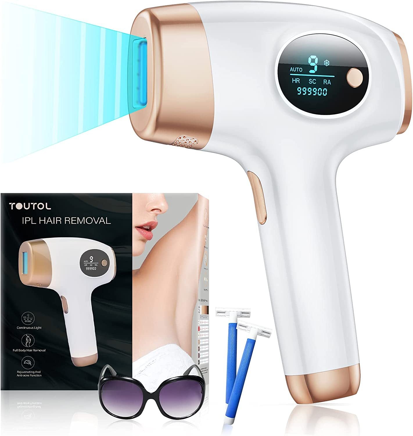 IPL Hair Removal Device - 3-in-1 Permanent Hair Reduction, Skin Rejuvenation & Acne Control white