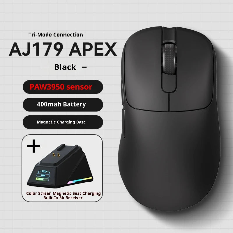 Tri-Mode Wireless Gaming Mouse with 8000Hz Polling Rate, PAW3950 Sensor & Magnetic Charging Dock black