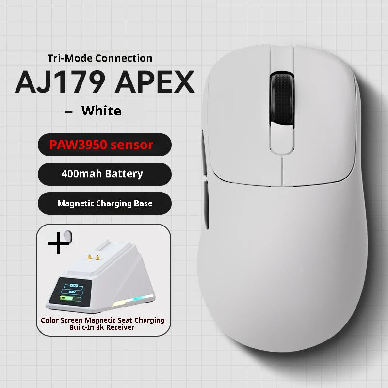 Tri-Mode Wireless Gaming Mouse with 8000Hz Polling Rate, PAW3950 Sensor & Magnetic Charging Dock White
