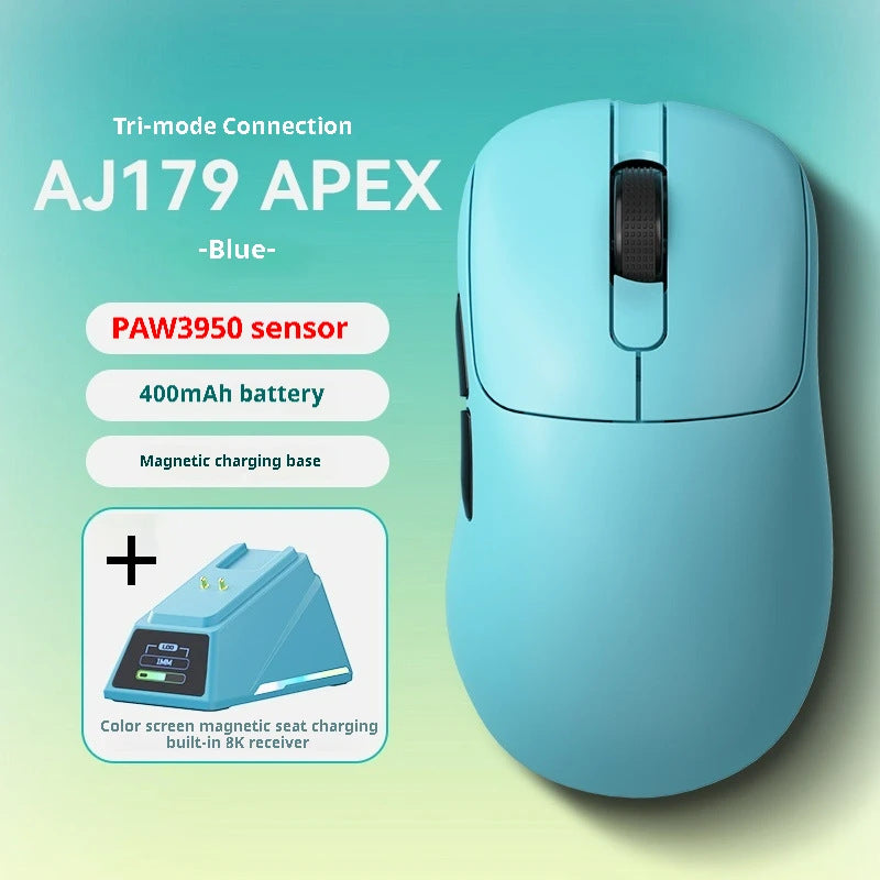 Tri-Mode Wireless Gaming Mouse with 8000Hz Polling Rate, PAW3950 Sensor & Magnetic Charging Dock Blue