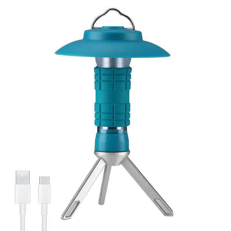 Portable Outdoor Camping Lantern with Tripod Stand, Soft Light Diffuser & USB-C Charging blue
