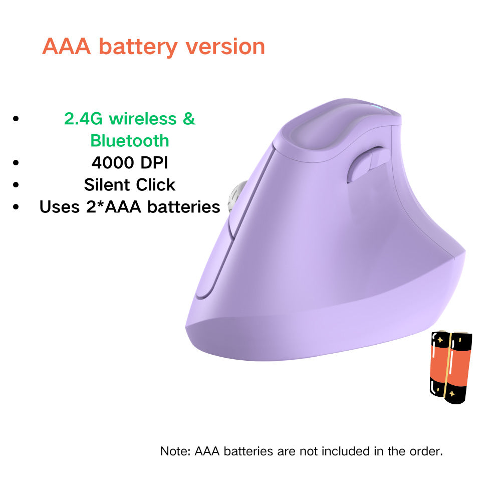 Ergonomic Vertical Mouse - Multi-Device Bluetooth5.0 & 2.4G Wireless, Adjustable DPI, Silent Click Purple