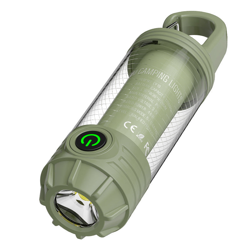 Tri-Color Portable Camping Lantern & Flashlight - Rechargeable, 360°Ambient Light & Hook Design green