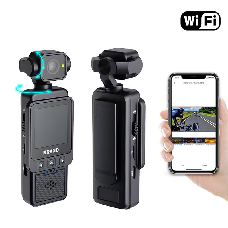 Compact Body Camera with 180° Rotatable Lens, Night Vision, WiFi & Built-in Fill Lights black+128G