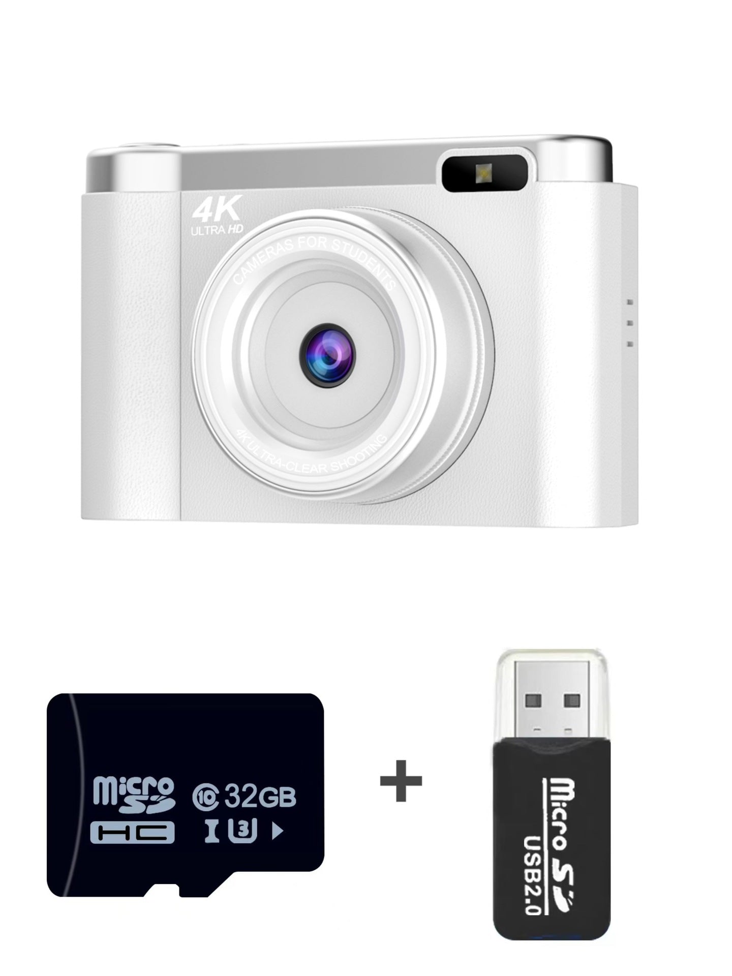 4K Ultra HD Digital Camera - 75MP, 2.8-inch Rotatable Screen, Auto Focus & Built-in Flash white