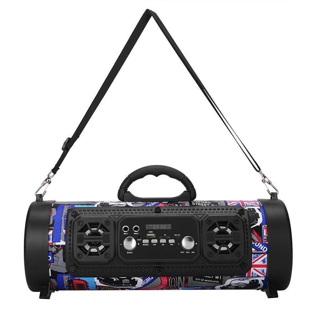 Portable Wireless Speaker - FM Radio, USB/TF Playback, AUX Input, Microphone Support & 2000mAh Battery Blue and black