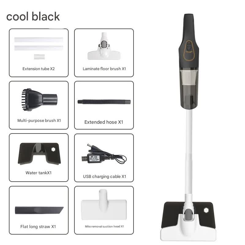Cordless 2-in-1 Handheld & Stick Vacuum Cleaner with Detachable Water Tank & Dust Mite Remover black