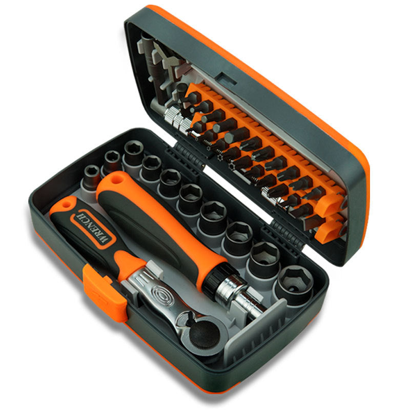 38-Piece Ratchet Screwdriver & Socket Wrench Set - Professional Multi-Bit Repair Tool Kit with Portable Case orange