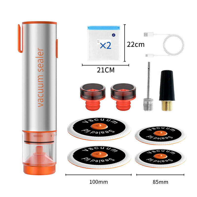 Multi-Function Handheld Electric Vacuum Sealer & Inflator Kit - For Food Bags, Jars, Wine & Balls Gray Orange