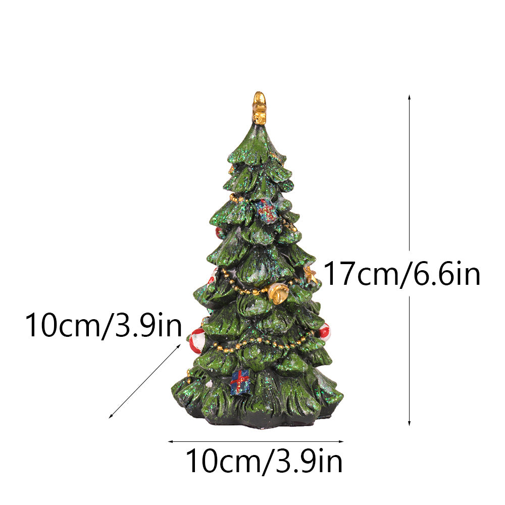 Miniature Decorated Christmas Tree Tabletop Ornament - Holiday Village Display Decoration green