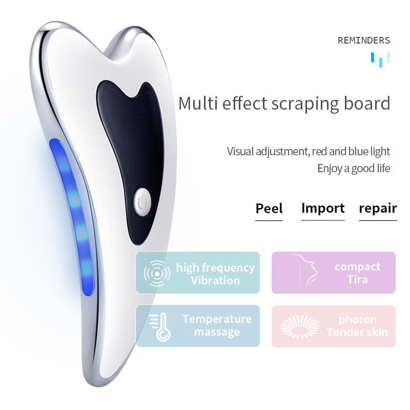 Electric Gua Sha Facial Massager with Heat, Vibration & LED Light Therapy - 4-in-1 Scraping Tool for Face Lifting, Skin Tightening & Anti-Wrinkle White