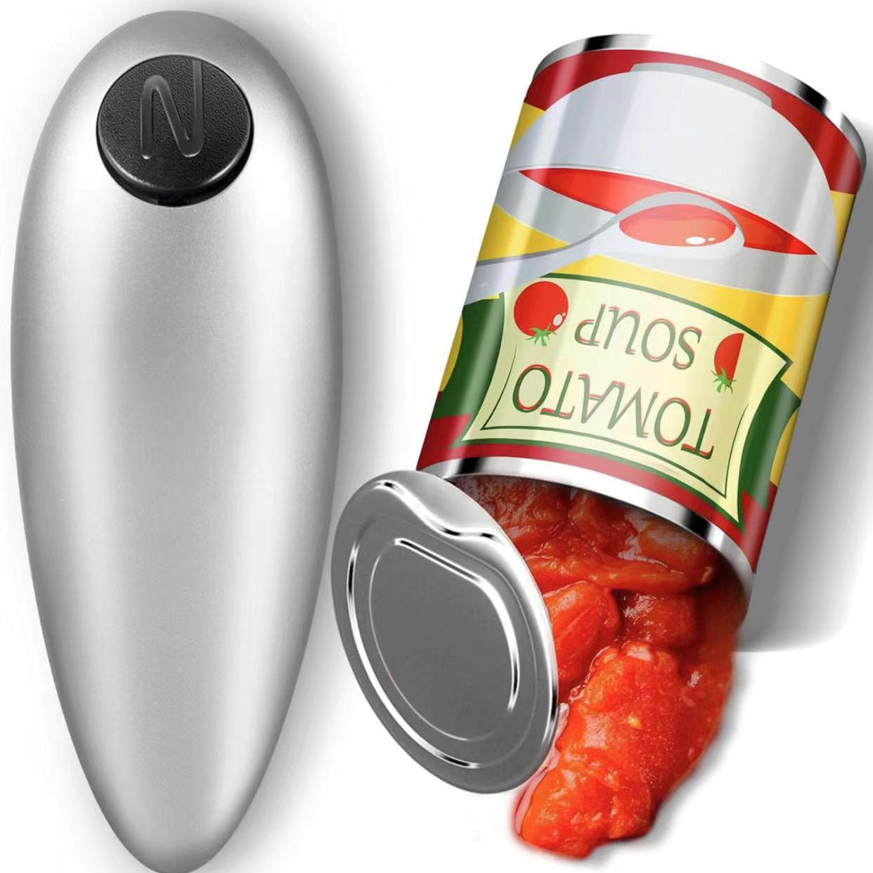 2pc One-Touch Electric Can Opener - Automatic Hands-Free Operation with Safety Smooth Edge silver