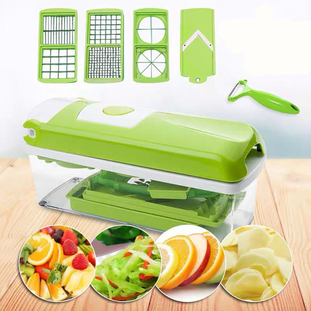 Multi-Functional Vegetable Chopper & Slicer Set - Dicer, Grater with Food Container & Peeler green