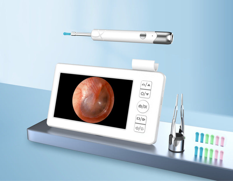 All-in-One Wireless Visual Ear Cleaner Kit with 4.3" IPS Display Screen white