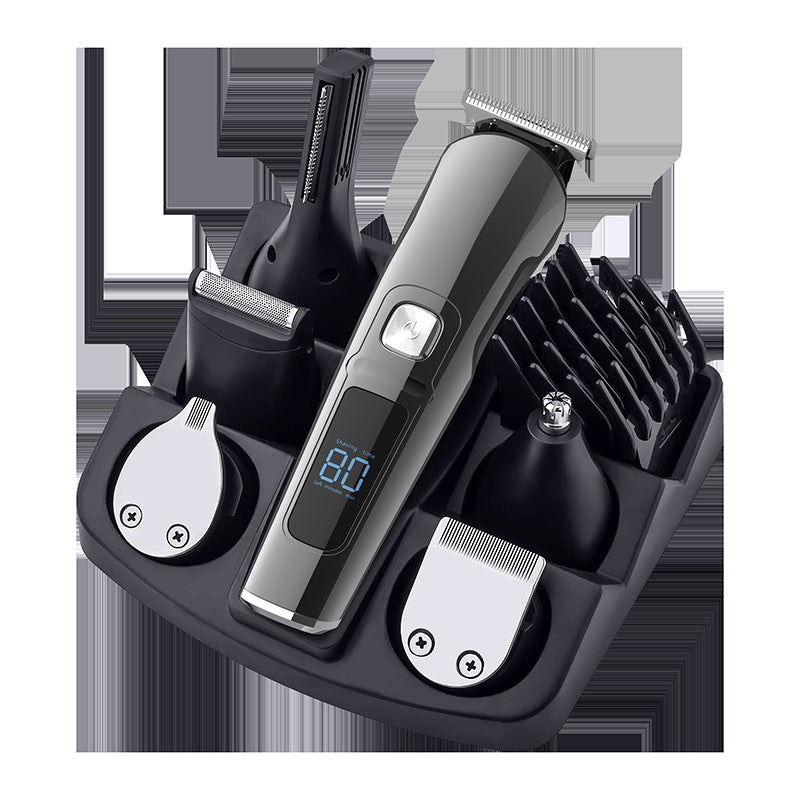All-in-One Professional Men's Grooming Kit - IPX7 Waterproof Hair Clipper & Beard Trimmer with LED Display Grey