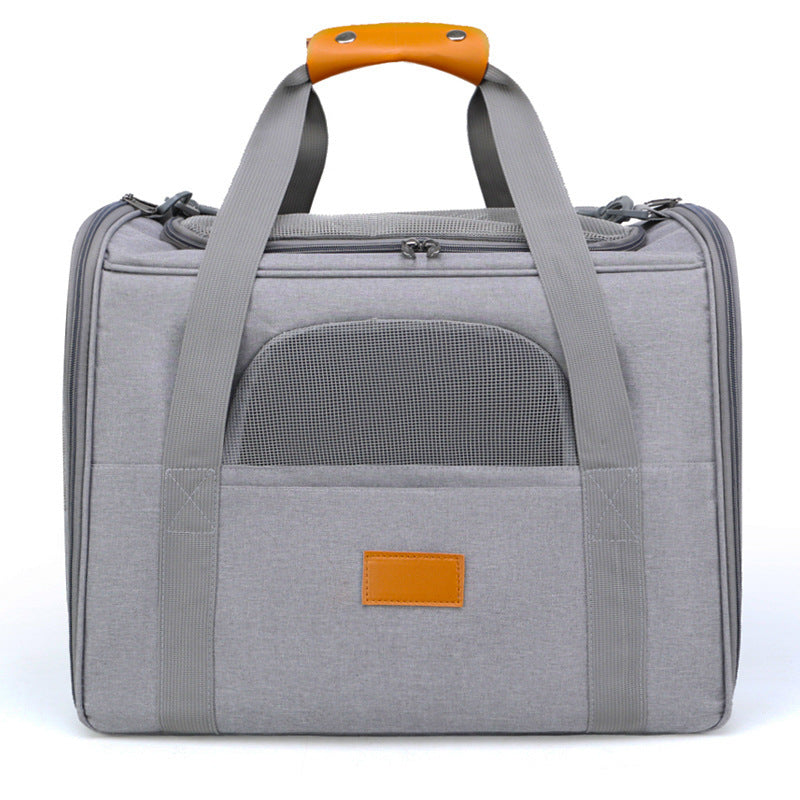 Foldable Soft-Sided Pet Carrier for Travel - Fits Cats & Small Dogs Under 6kg, with Removable Plush Bed & Shoulder Strap grey